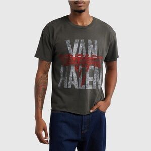 Van Halen Merch Traffic Black Pigment Dye Crop Cotton Graphic T-Shirt, Large